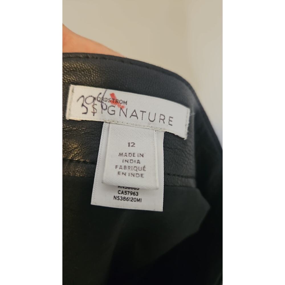 Nordstrom Signature Black Genuine Leather A-Line Knee-Length Skirt Size 12 - Picture 6 of 6